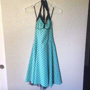 Tiffany blue pin up polka dot halter dress
